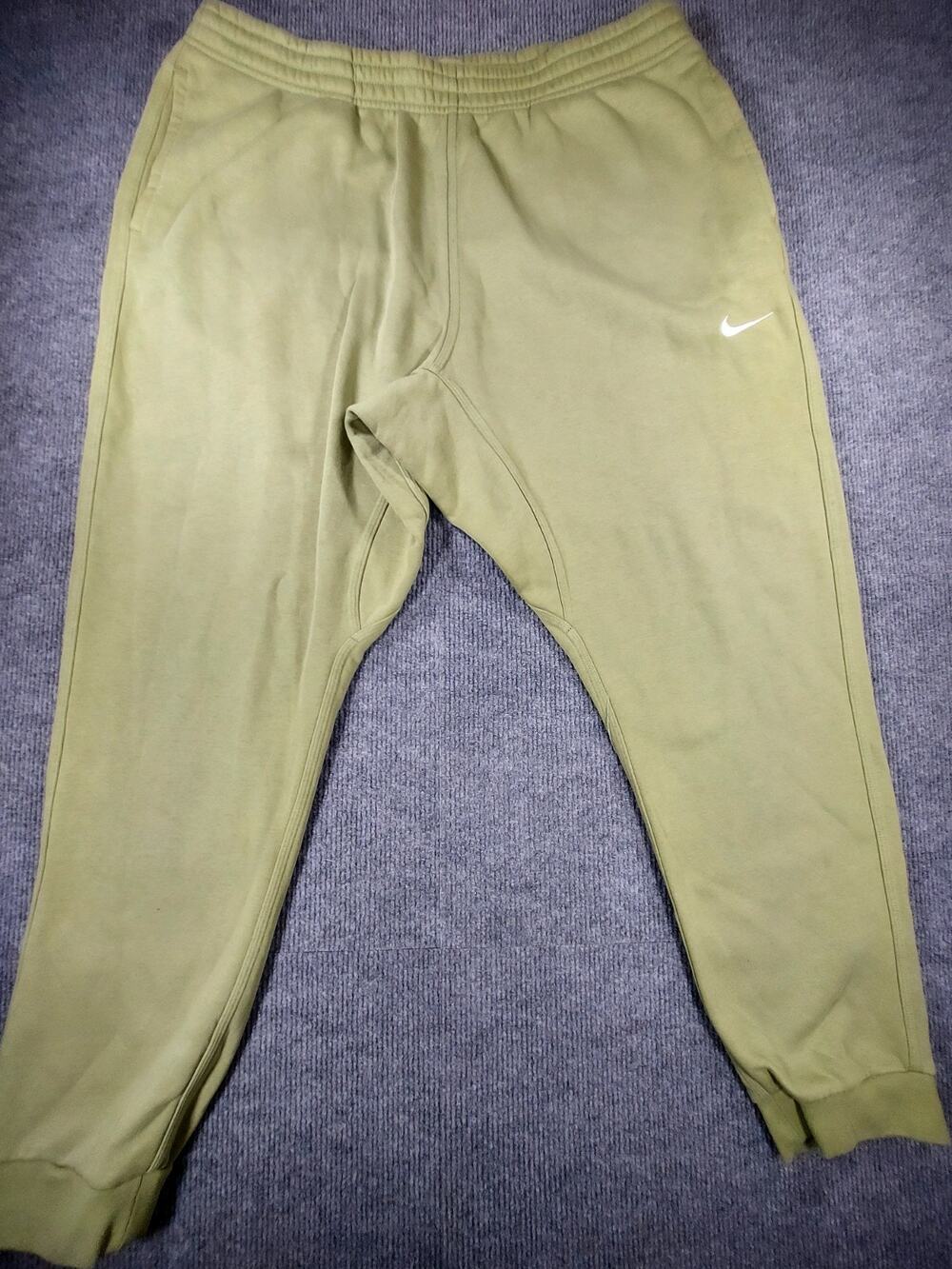 Nike Club Fleece Joggers Mens XXL Olive Green Sweatpants Snap Back Pocket Swoosh